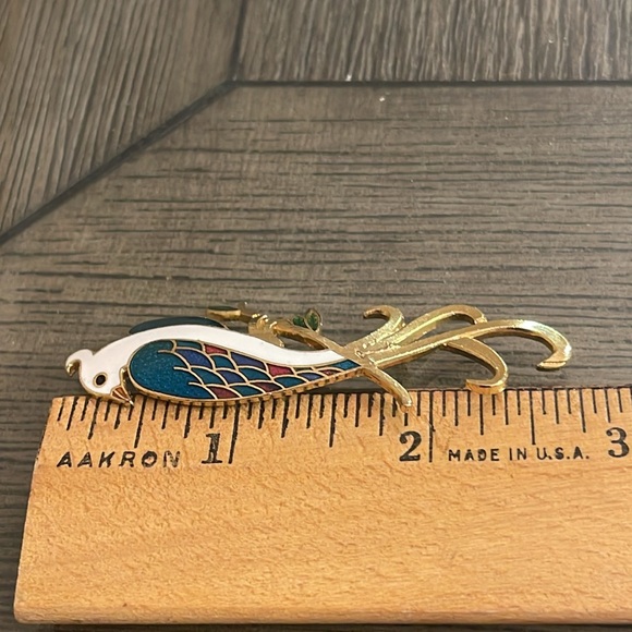Vintage Enamel Cloisonné Peacock Bird Pin - Brooch - Picture 9 of 16